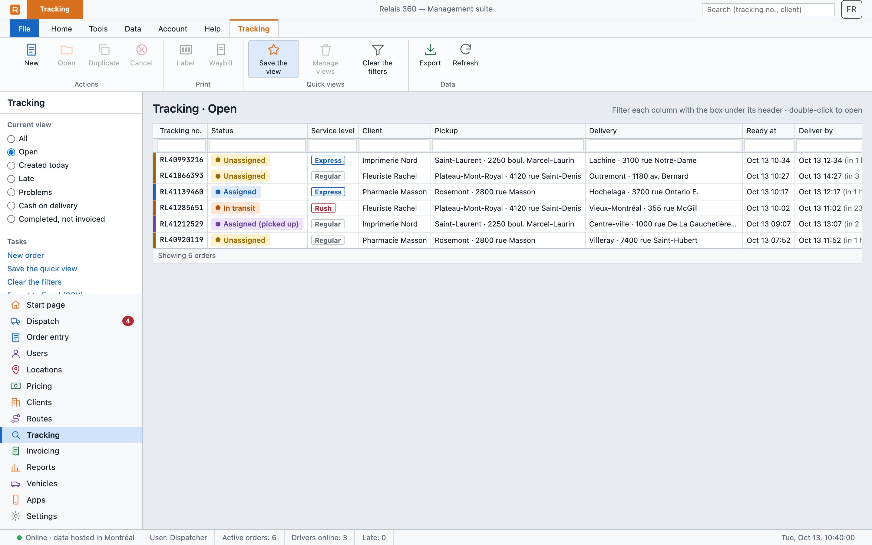 Management suite: order tracking