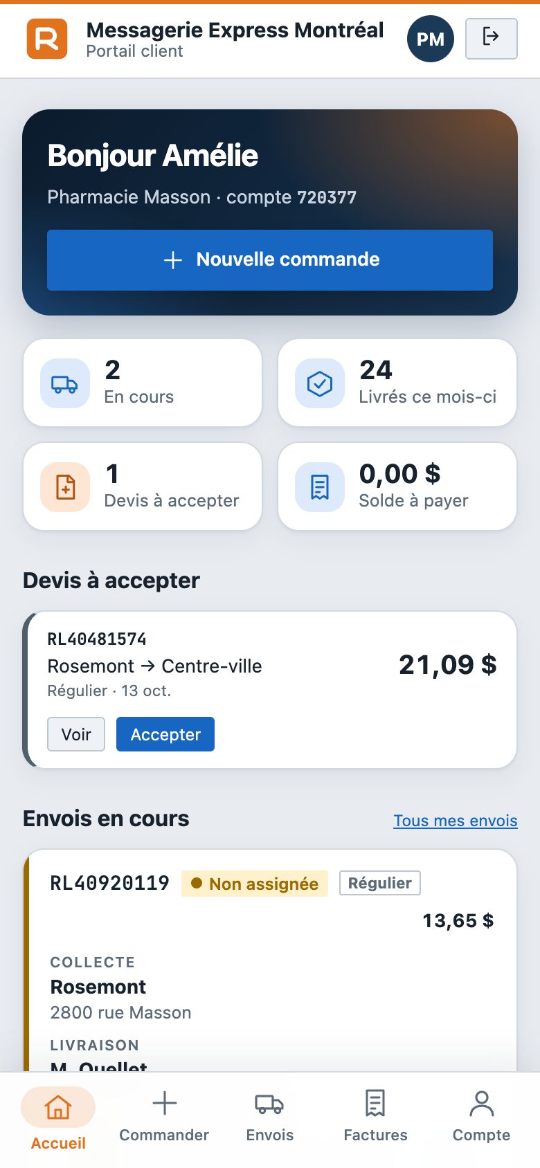 Portail client sur téléphone